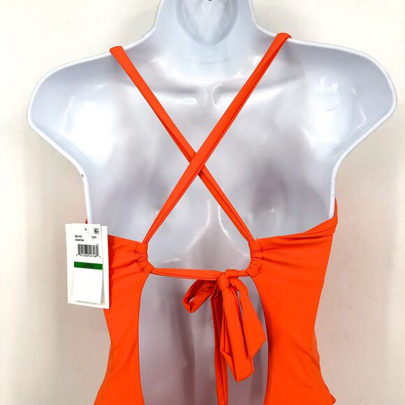 BECCA Baja Mar One Piece Swimsuit Large Orange Carrot Bow Side Cut Out NWT - Picture 7 of 10